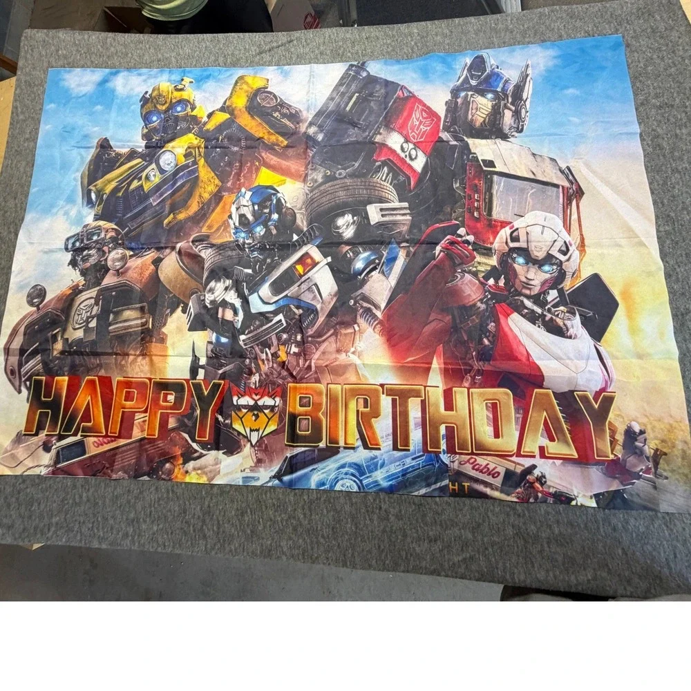 Transformers Rise of the Beasts Happy Birthday Banner Backdrop 56x39 Party Decor
